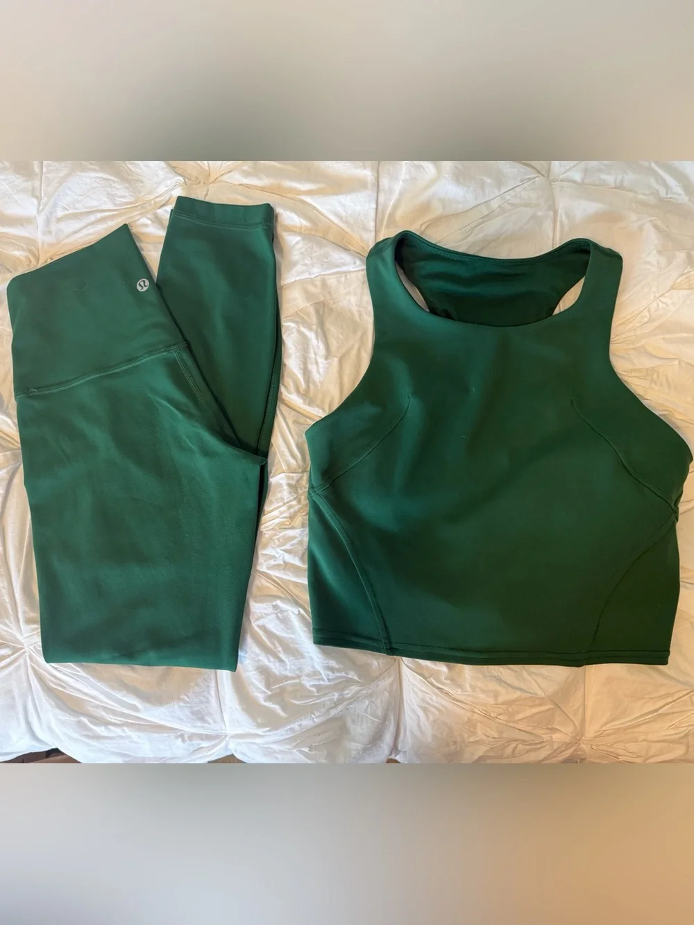 lululemon athletica Deep Green Cropped Athletic Tank and Leggings Set